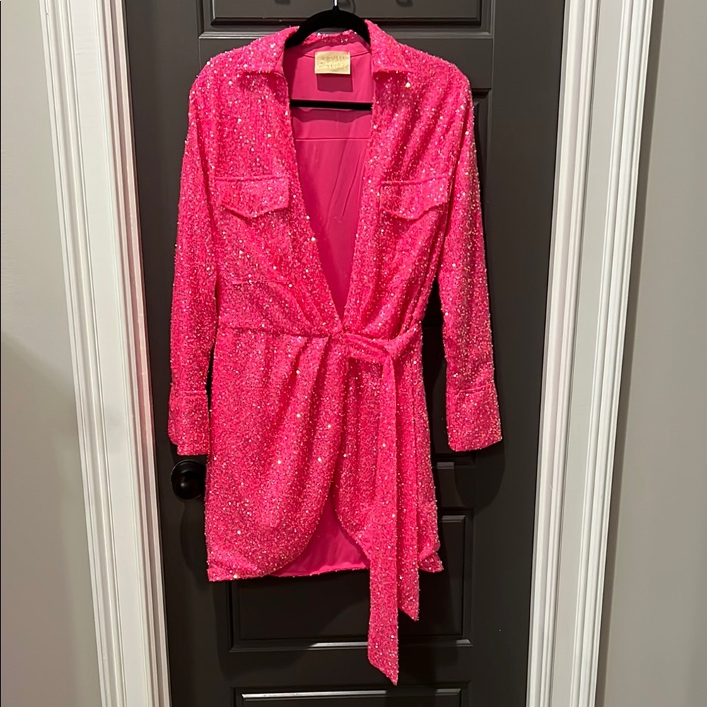 Judith March Hot Pink Sequin Wrap Dress
